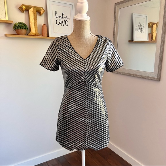 Lulu’s Black Gold Silver Striped Sequin Mini Dress - Picture 9 of 15
